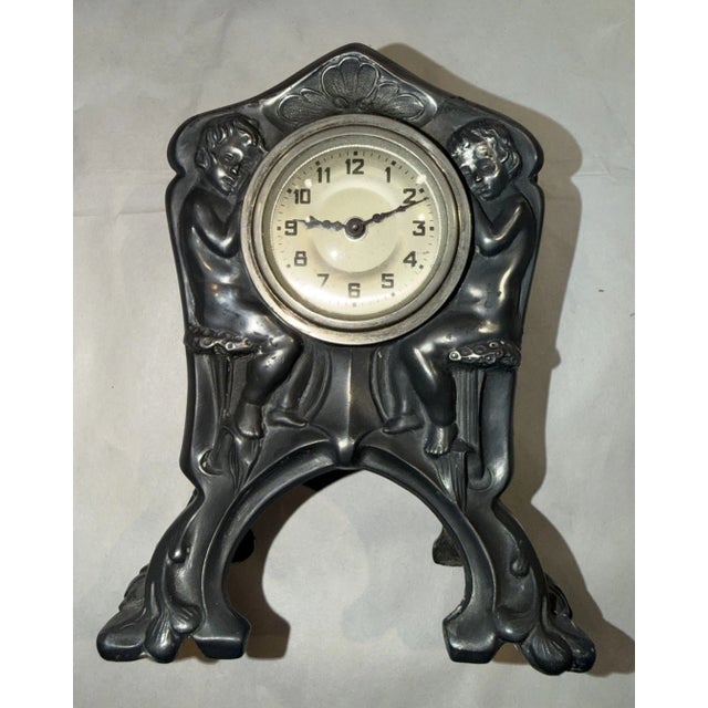 Gray Antique German Art Nouveau Desk Clock For Sale - Image 8 of 11