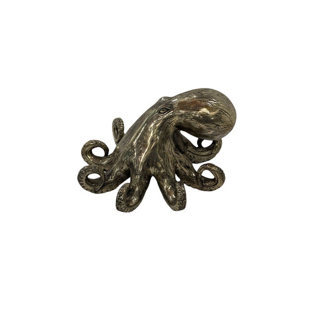 2020s Cast Bronze Octopus Sculpture — Fluid Marine Form With Textural Patina For Sale - Image 5 of 6