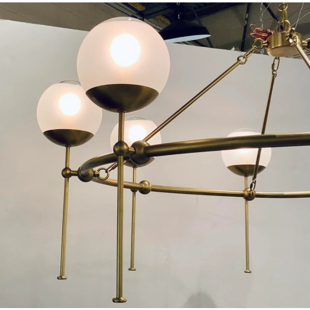 Currey & Company Currey & Co. Modern Satin Brass Finished Montview Chandelier For Sale - Image 4 of 6
