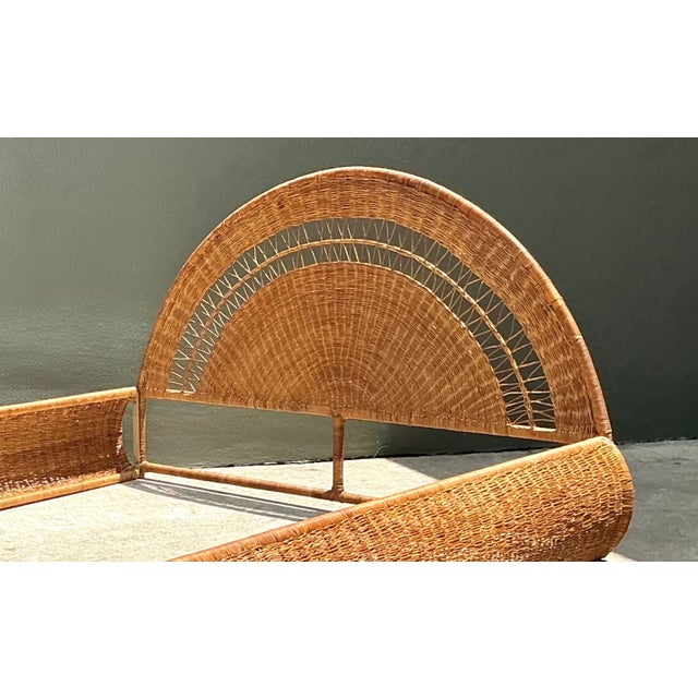 Chocolate Vintage Woven Rattan Queen Bed Frame For Sale - Image 8 of 12