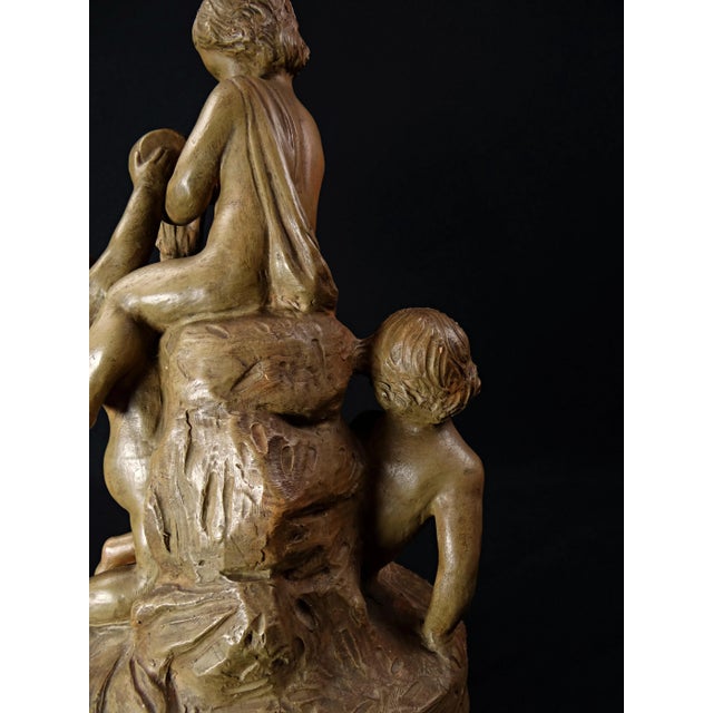 Beige 19th Century Patinated Terracotta Group of Putti Playing at the Fountain, Allegory of Water For Sale - Image 8 of 15