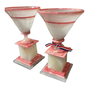 19th Century Pair White and Pink Rhodochrosite Vases
