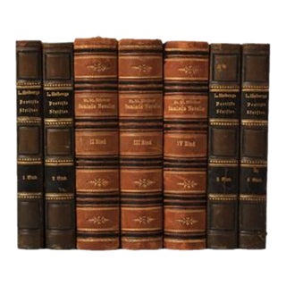 Antique Danish Leather-Bound Books- Set of 7 For Sale