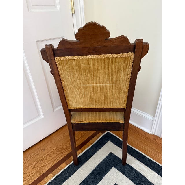 Victorian Antique 19th Century Victorian Eastlake Crushed Gold Velvet Parlor Side Chair For Sale - Image 3 of 6
