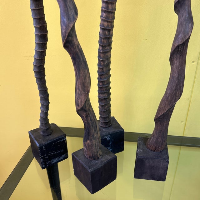 Asymmetrical Faux Antler Carved Wood 4-Part Sculpture For Sale - Image 4 of 11