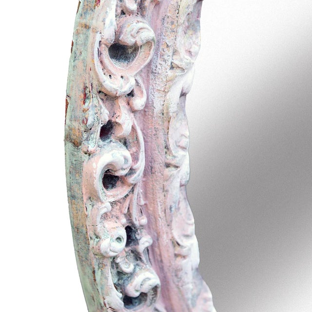 Large Mid 20th Century European Hand Painted Oval Wall Mirror For Sale In Los Angeles - Image 6 of 6