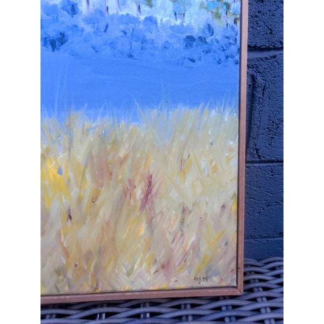 Wood Original Signed “Blue Landscape” Framed Oil Painting For Sale - Image 7 of 10