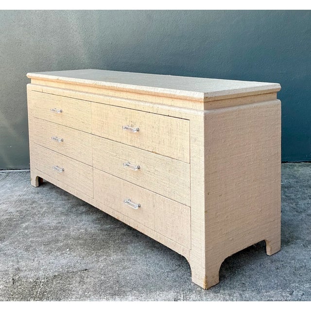 Vintage Grasscloth and Lucite Dresser For Sale - Image 9 of 14