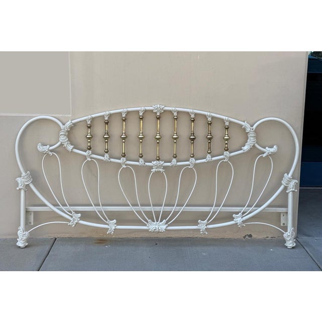 Mid-Century Modern Vintage Elliotts Design White Enameled King Headboard & Footboard Bed No Rails For Sale - Image 3 of 12