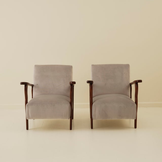 1940s Italian Art Deco Wavy Wood Armchairs, a Pair, 1940s For Sale - Image 5 of 10