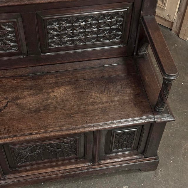 19th Century French Gothic Hall Bench With Trunk For Sale - Image 16 of 17