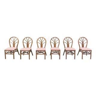 Vintage Rattan Dining Chairs - Mid Century Coastal Bamboo Dining Set - Palm Beach Regency Boho Kitchen Chairs (Set of 6) For Sale