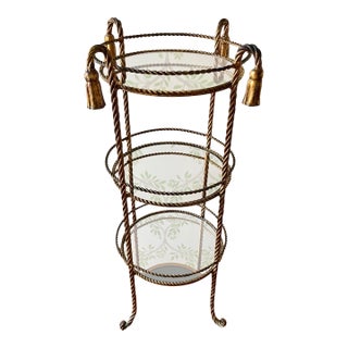 Vintage Gold Gilt Metal Twisted Rope and Tassel Etagere For Sale
