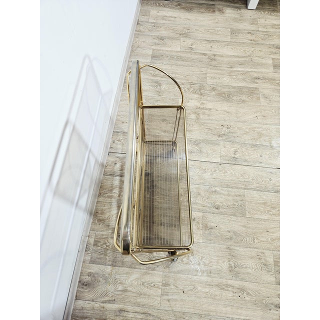 Mid-Century Modern Folding Bar Cart in Brass and Ribbed Acrylic Glass, 1960s For Sale - Image 16 of 18