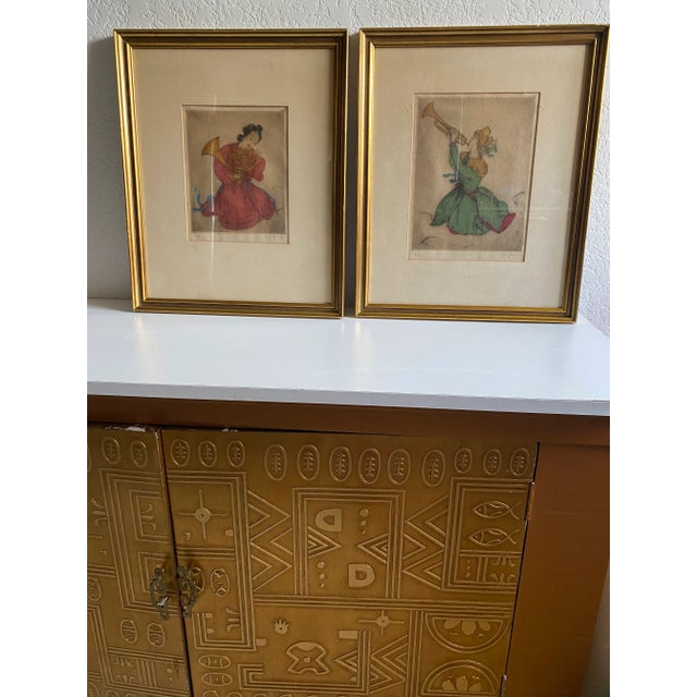 Asian Antique Pair of Signed and Numbered Prints of Asian Figures For Sale - Image 3 of 12