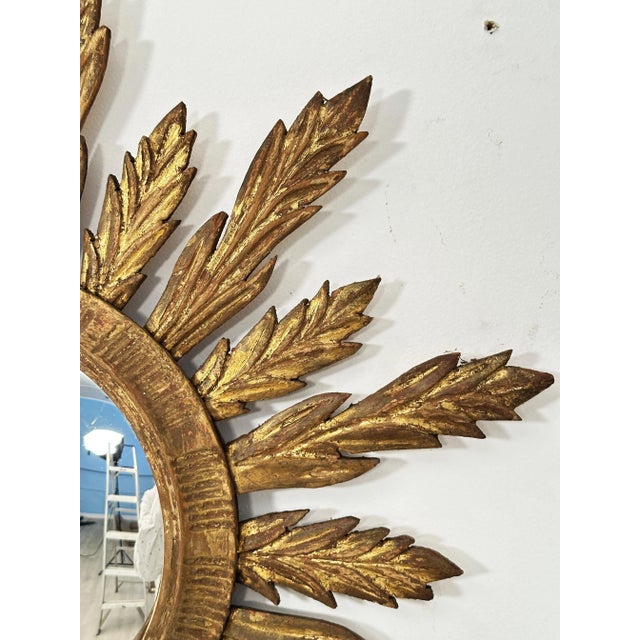 Early 20th Century French Gilt Sunburst or Starburst Convex Mirror (Diameter 28 1/8) For Sale - Image 5 of 10