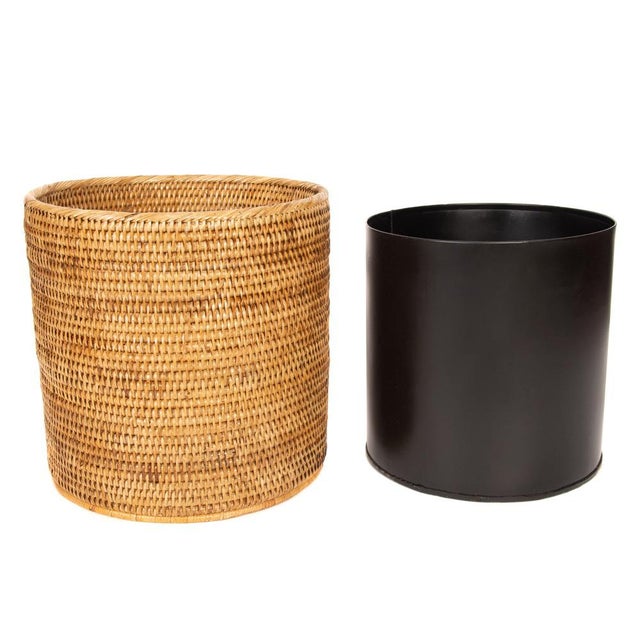2020s Artifacts Rattan Round Waste Basket with Metal Liner in Honey Brown - 11" For Sale - Image 5 of 7