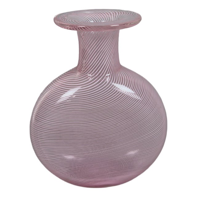 Italian Modern Pink Murano Glass Vase in Half Filigree, 1970s For Sale