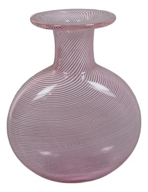 Italian Modern Pink Murano Glass Vase in Half Filigree, 1970s