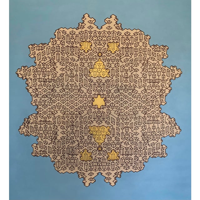 Abstract Pareidolia Labyrinth Anthropomorphic Geometry Origami Fractal Face Optical Illusion Canvas Painting For Sale - Image 3 of 6