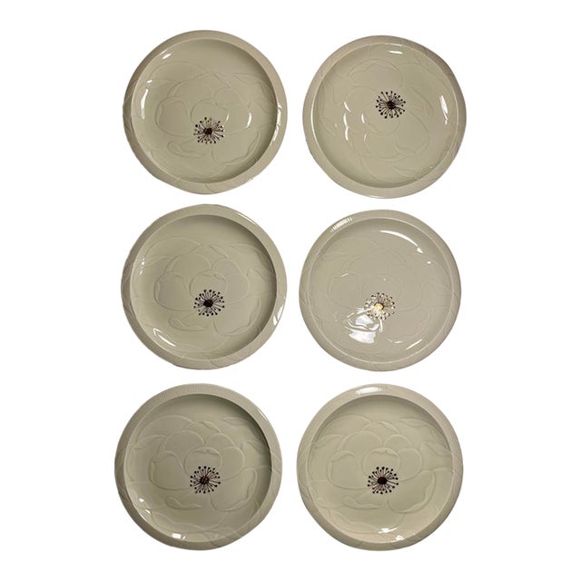 1980 Art Deco Franciscan Camellia Celadon Salad Plates - Set of 6 For Sale