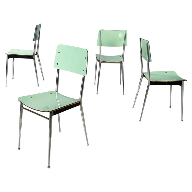 Mid-Century Italian Modern Chairs in Aqua Green Formica and Metal, 1960s, Set of 4 For Sale