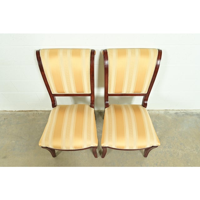 1980s Baker Furniture Style Regency Carved Mahogany Side Chairs or Dining Chairs, Pair For Sale - Image 5 of 14