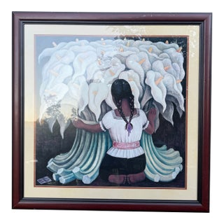 Vintage Girl With the Calla Lillies Diego Rivera Framed Print For Sale
