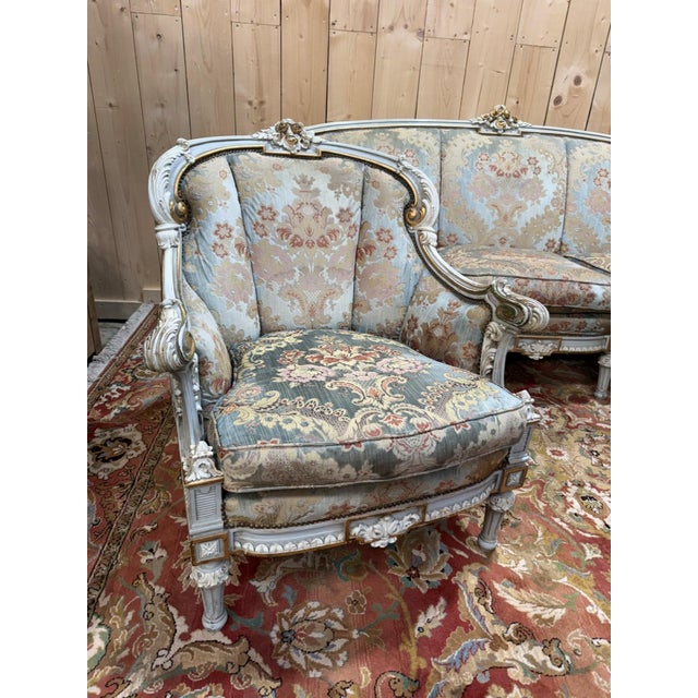 White Louis XV Style Living Room Set in Painted Wood, 1950s, Set of 3 For Sale - Image 8 of 11