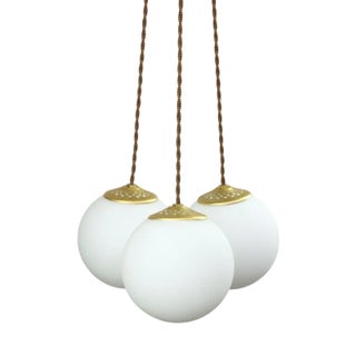 Mid-Century Italian Brass & Opaline Cluster of Lamps For Sale