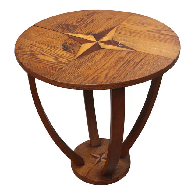 c1930's French Art Deco Burl Walnut Accent/ Side Table with Compass Inlay Detail. Beautifull detailed and ready for that...