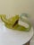 A hand blown art glass swan in vivid chartreuse to olive green with adolescent white marbling through the body. Beautiful,...