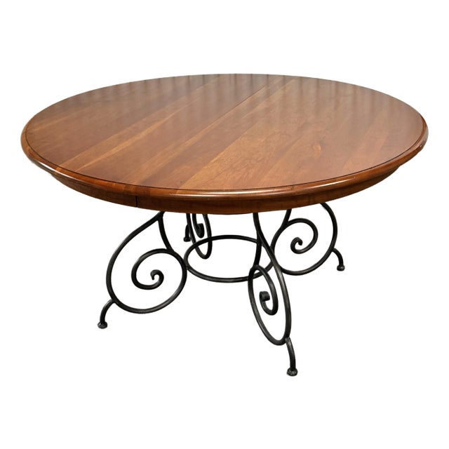 Ethan Allen “Maison” Wrought Iron Base Dining Table With One Leaf For Sale