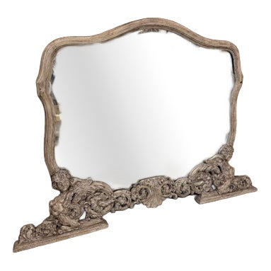 Large 19th Century Antique Italian Painted Shaped Top Overmantle Mirror For Sale