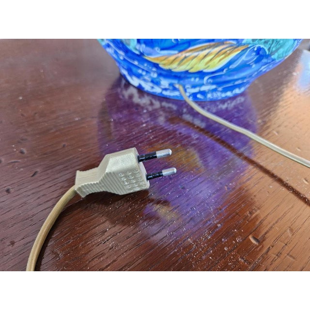 Painted Ceramic Table Lamp with Fabric Lampshade, 1970s For Sale - Image 15 of 16