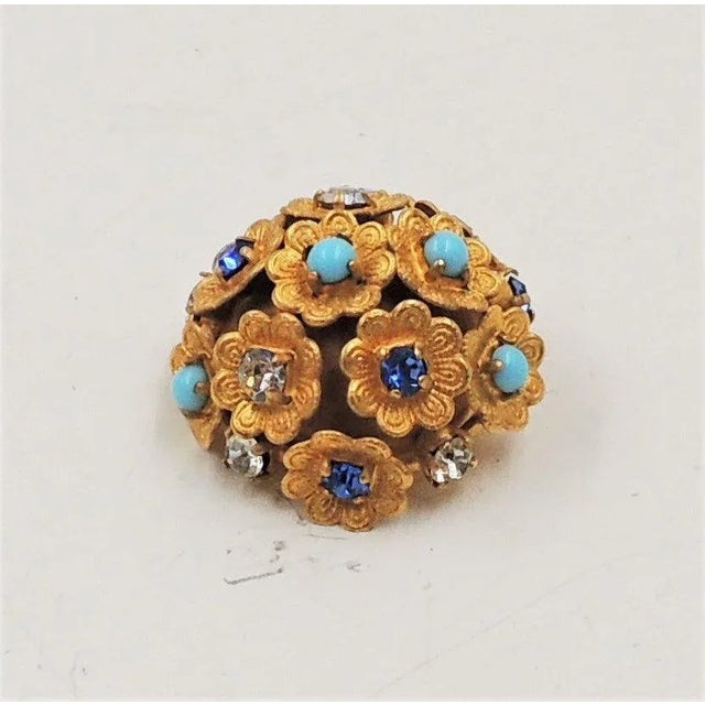 Metal Vintage Signed Bijoux Cascio Italy Rhinestone Flower Brooch For Sale - Image 7 of 8