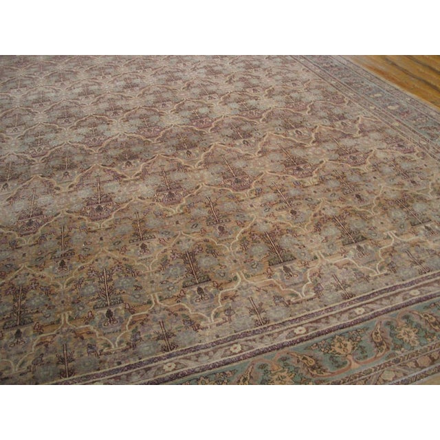 Persian 1890s Tan Sand Geometric Antique n.w. Persian Rug 13'3" X 16'9" Handkntoted Wool Carpet For Sale - Image 3 of 5