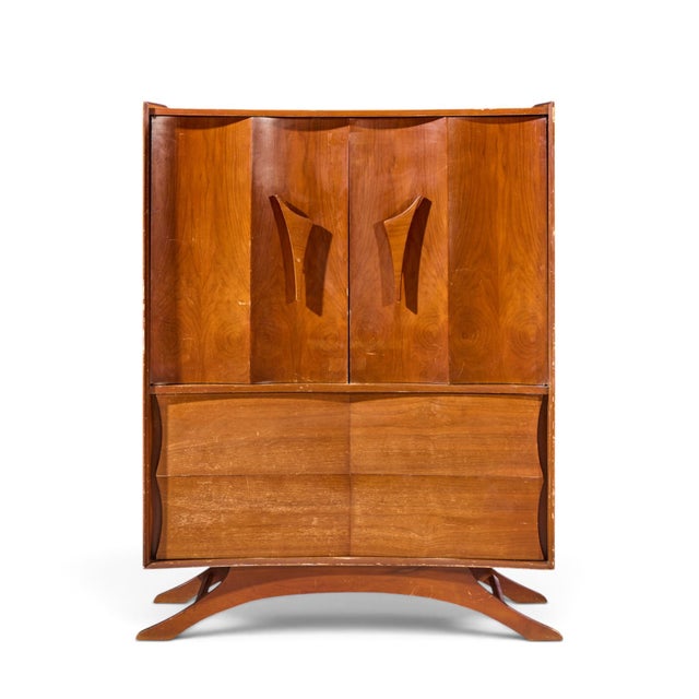 Vladimir Kagan Style Mid Century Walnut Gentlemans Chest Highboy Dresser This highboy measures: 39.25 wide x 22 deep x...