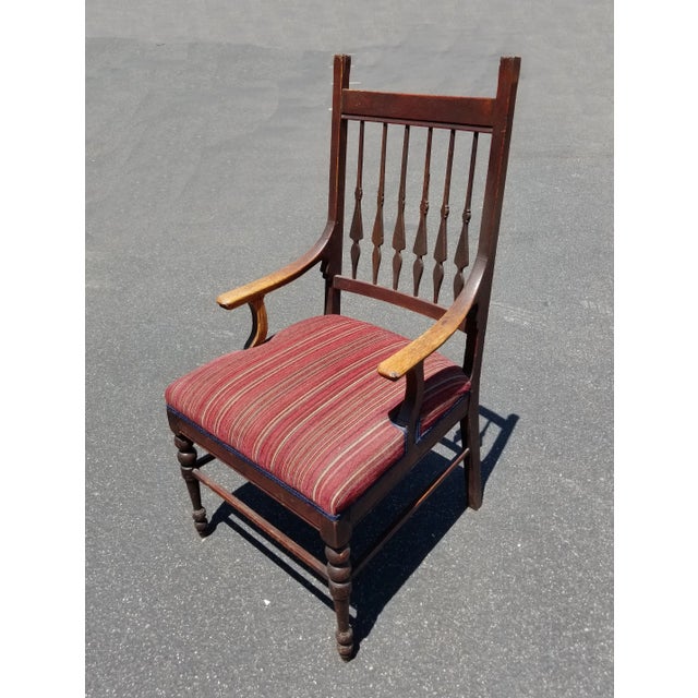 Spanish Revival Vintage Spanish Revival Burgundy Red Stripped Chair Arrow Spindles Farmhouse Chic For Sale - Image 3 of 9