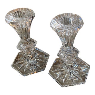 1990s Waterford Crystal Candle Holders Pair For Sale