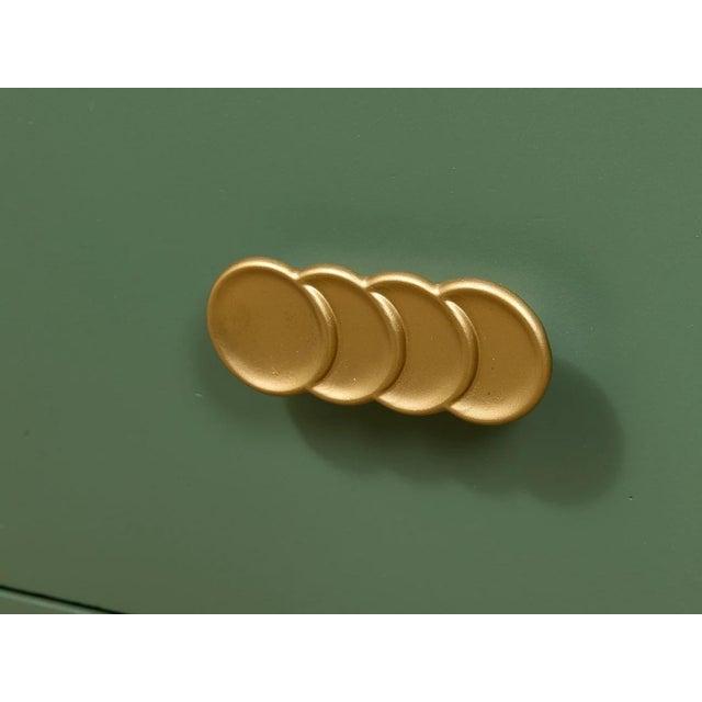 Olive Green Mid-Century Highboy Dresser With Diamond Detail and Sculptural Pulls by Kent Coffey For Sale In Los Angeles - Image 6 of 12