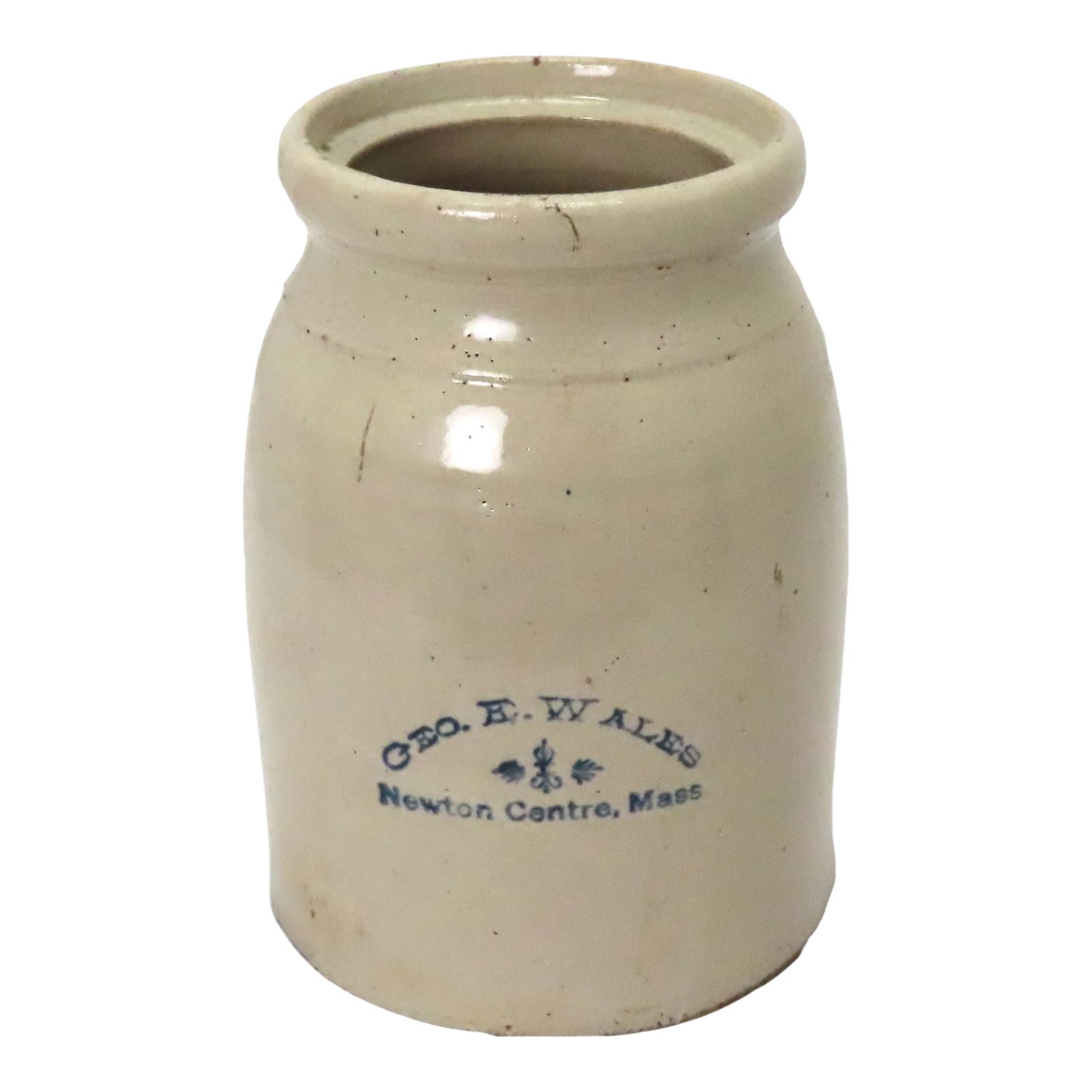 Antique American Stoneware Oyster Crock Jar From Massachusetts Circa