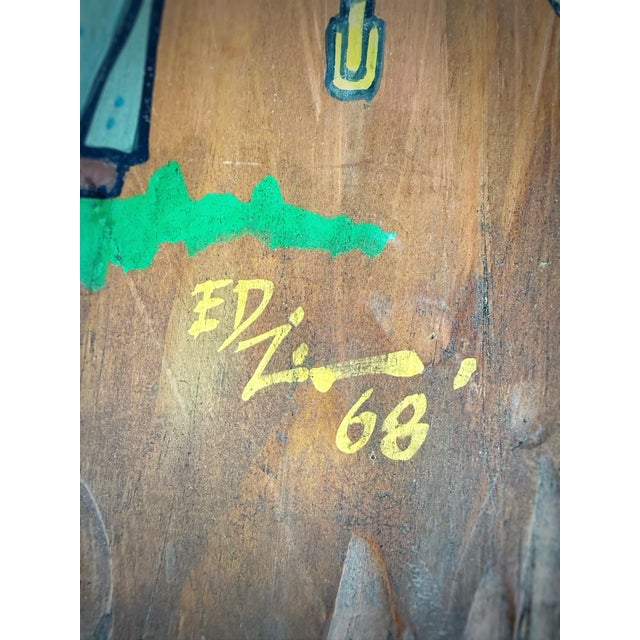 1960s American Folk Art - Civil War Union Soldier Drummer Boy Painting on Hand Hewn Wood - Artist Signed 1968 For Sale - Image 5 of 10