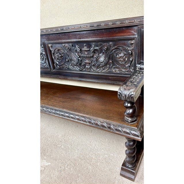 Wood 20th Century Spanish Carved Wood Bench with Barley Twist Legs, 1920 For Sale - Image 7 of 17