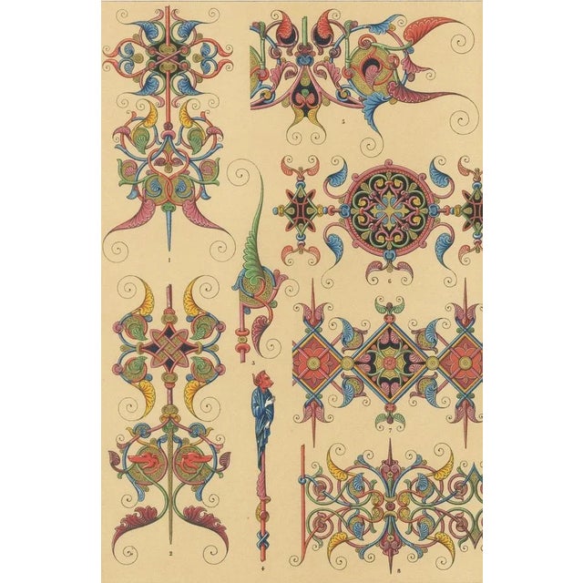After Racinet, Gothic Illumination-Inspired Ornament Middle Ages Decorative Designs, 1869, Print For Sale - Image 5 of 10