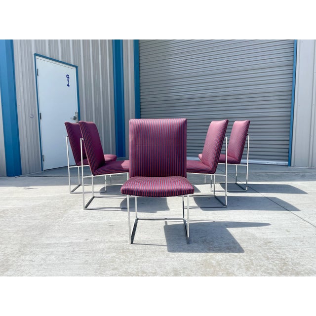 Thayer Coggin 1970s Vintage Chrome Dining Chairs by Milo Buaghman for Thayer Coggin - Set of 6 For Sale - Image 4 of 13