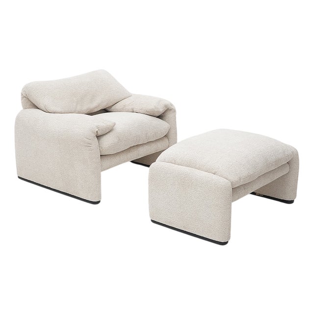 Set of Maralunga Armchair and Ottoman by Vico Magistretti for Cassina, 1970s For Sale
