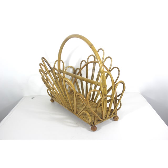 1970s Vintage Fan Style Bent Bamboo Magazine Rack Holder For Sale - Image 5 of 13