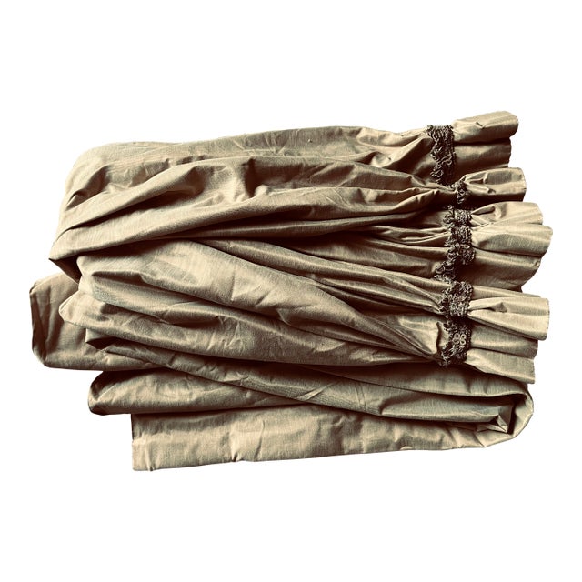 Custom Gold Silk Curtain Panels-Silk Trim-Lined-a Pair For Sale