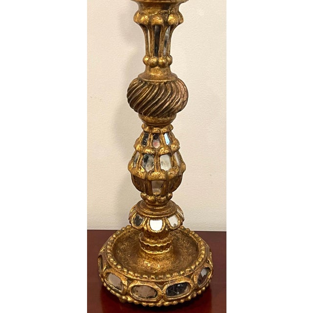 Wood 1960s Spanish Colonial Giltwood & Mirror Candlestick, Now as a Lamp For Sale - Image 7 of 13